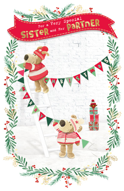 Boofle Sister & Partner Embellished Christmas Greeting Card
