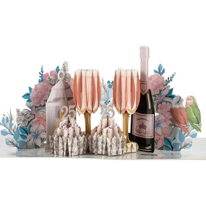 Silver Wedding 25 Years Anniversary 3D Pop Up Greeting Card