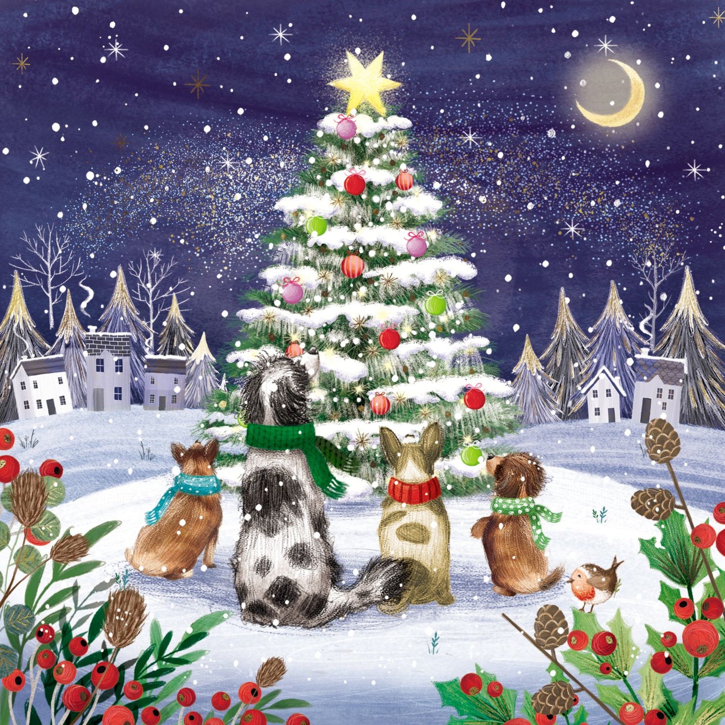 Box of 12 Paper House Festive Dogs Christmas Cards In 3 Designs