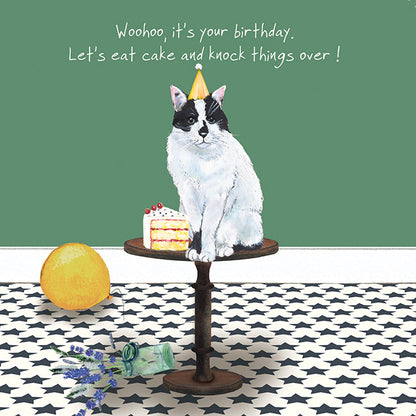 Moggie Knock Over Little Dog Laughed Birthday Card