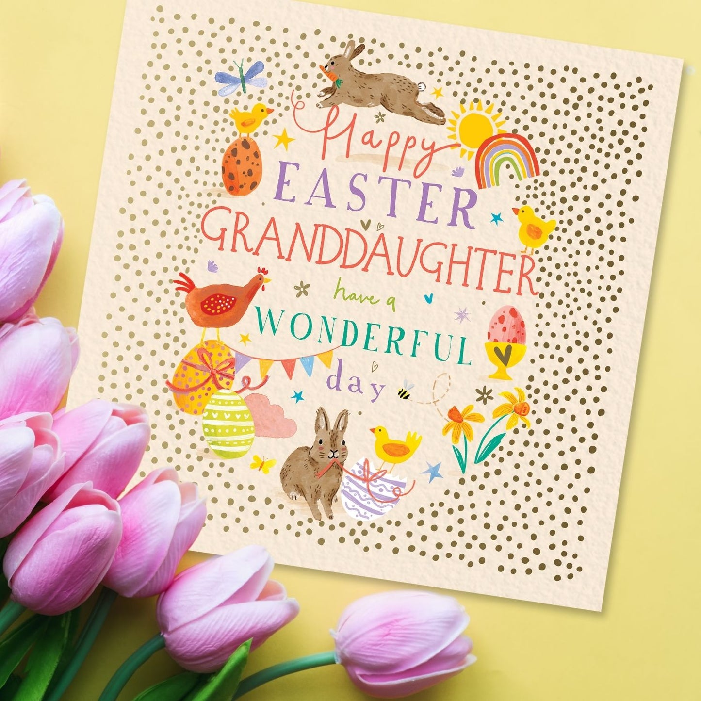 Happy Easter Granddaughter Eggscellent Bunnies Artistic Easter Greeting Card