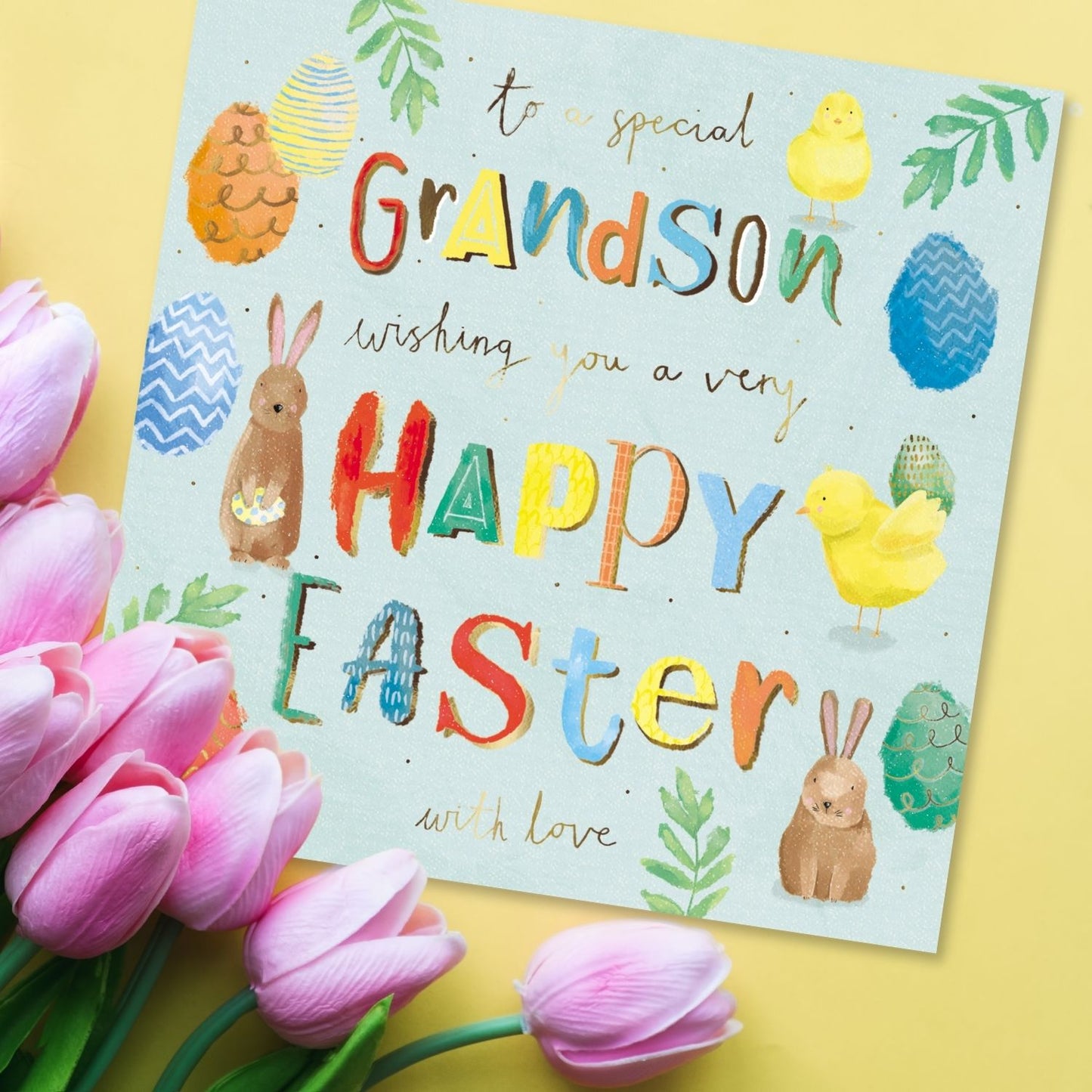 To A Special Grandson Eggscellent Bunnies Artistic Easter Greeting Card