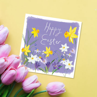 Pack Of 5 Happy Easter Purple Daffodil Dreams Pack Of Easter Greeting Cards