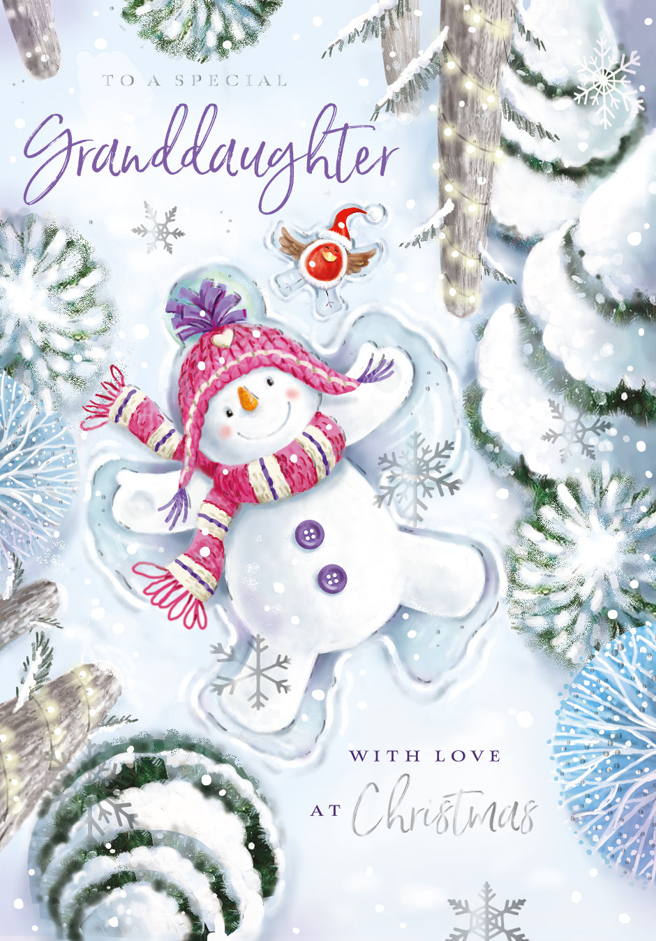 Hunts England Weihnachtskarte Für Enkelin & Ehemann – Snow People Kollektion, 148x148 Mm, Mit Braunem Umschlag