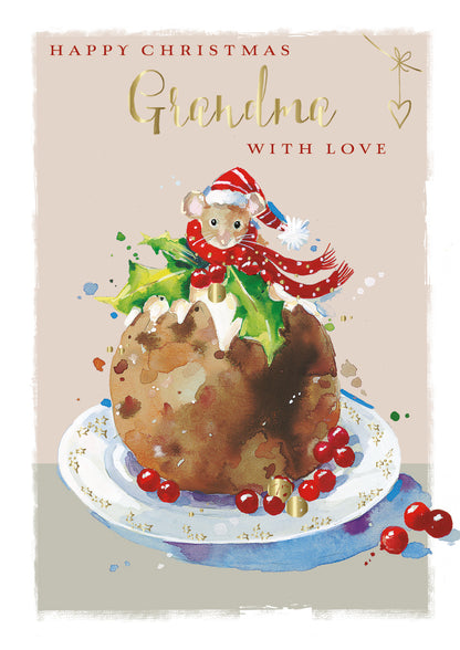The Wildlife Grandma Christmas Pudding Christmas Card