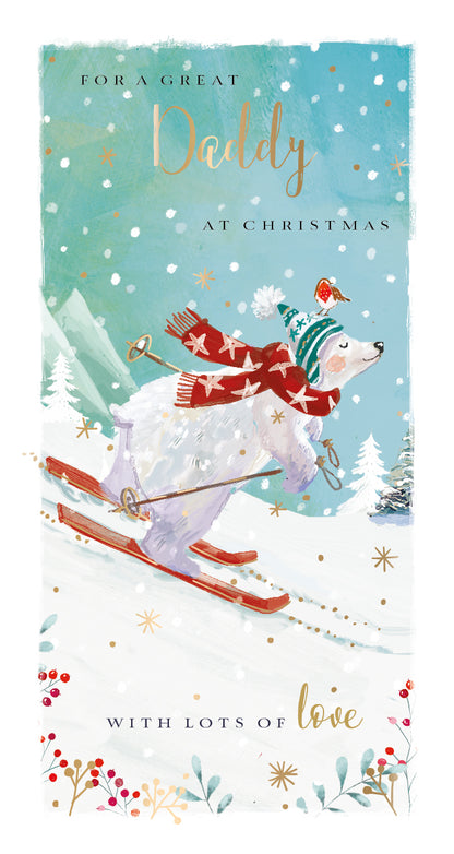 The Wildlife Great Daddy Polar Bear Skiing Christmas Card