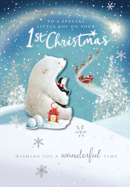 Embellished Special Little Boy Your 1st First Christmas Card