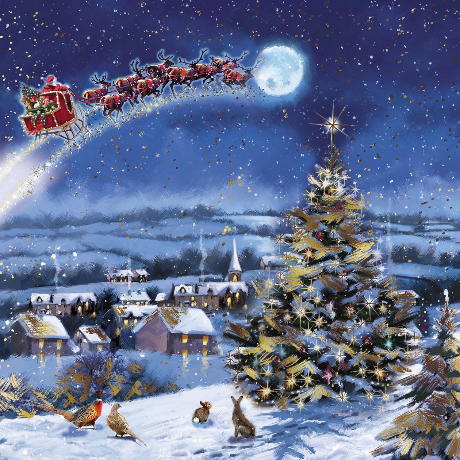 Box of 16 Medici Festive Santa & Sleigh Luxury Foiled Christmas Cards