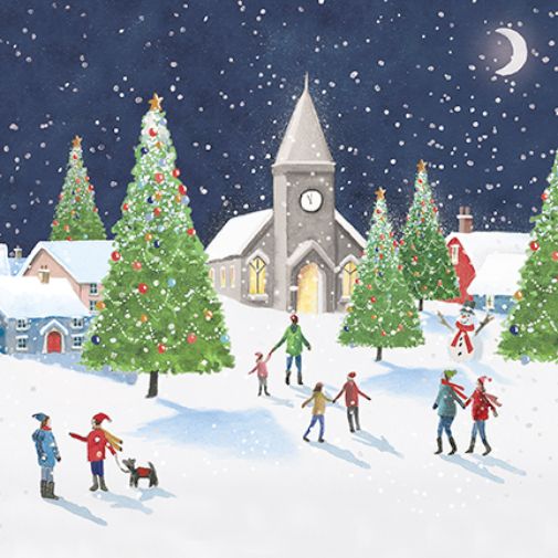Weihnachtskarte – Xmas Snowy Village, 145 X 145 Mm, Hochwertig & Umweltfreundlich