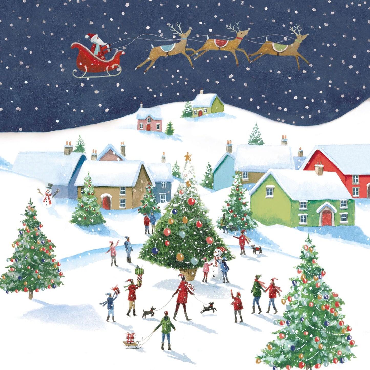 Box of 18 Paper House Festive Snowy Village Scene Christmas Cards