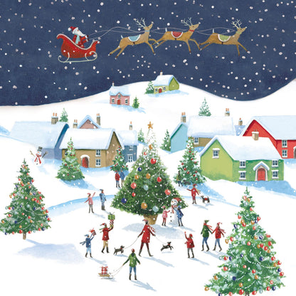 Box of 18 Paper House Festive Snowy Village Scene Christmas Cards