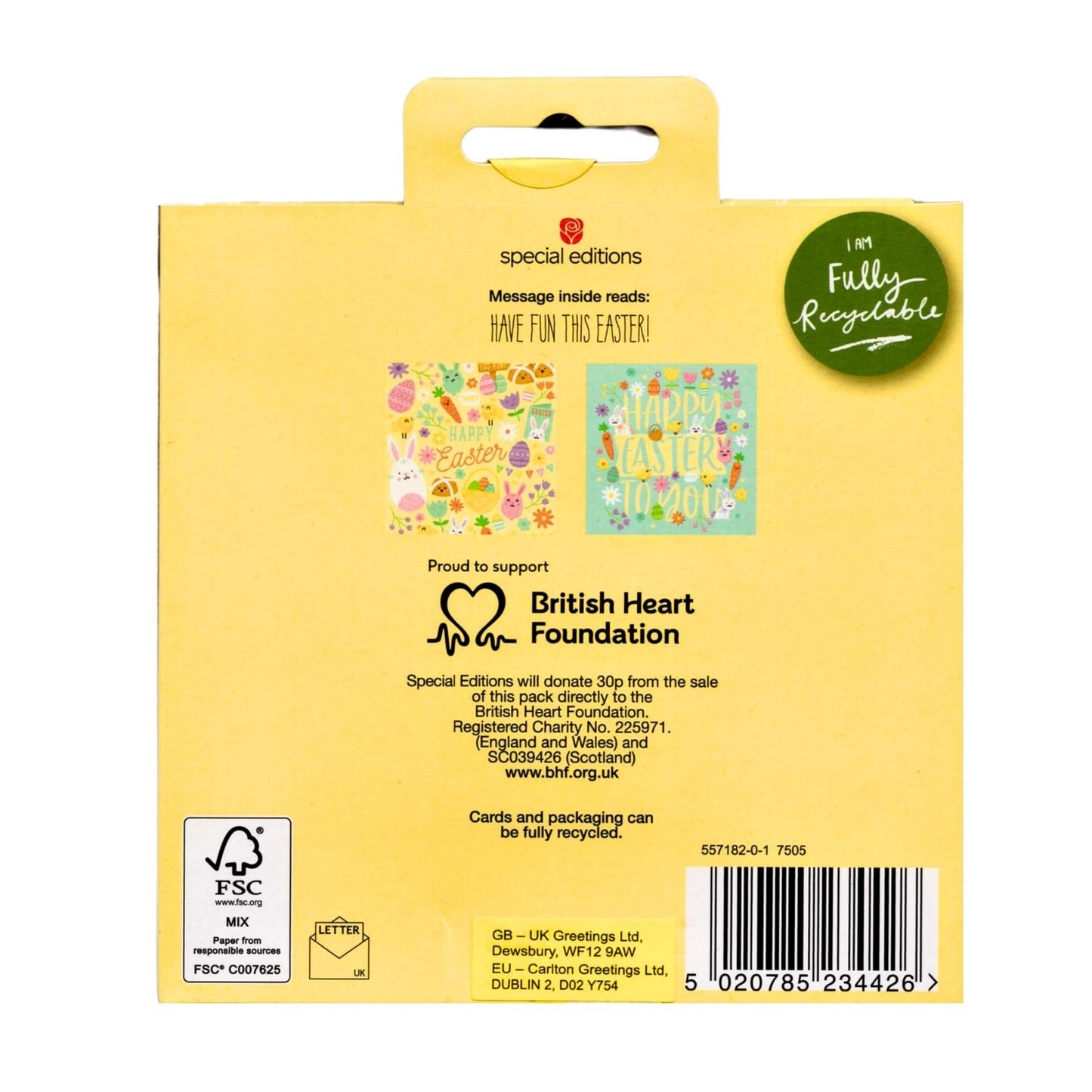 Pack Of 6 British Heart Foundation Happy Easter Cards Charity Greeting Cards