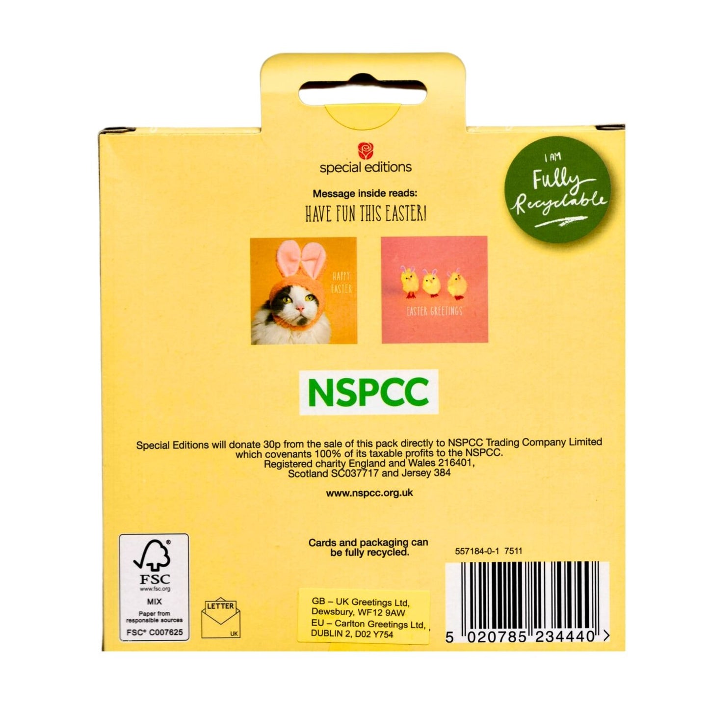 Pack Of 6 NSPCC Happy Easter Cute Cat Easter Cards Charity Greeting Cards