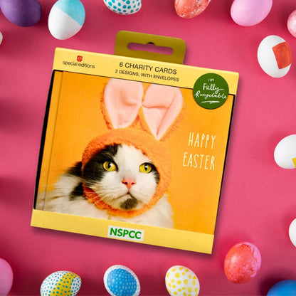 Pack Of 6 NSPCC Happy Easter Cute Cat Easter Cards Charity Greeting Cards