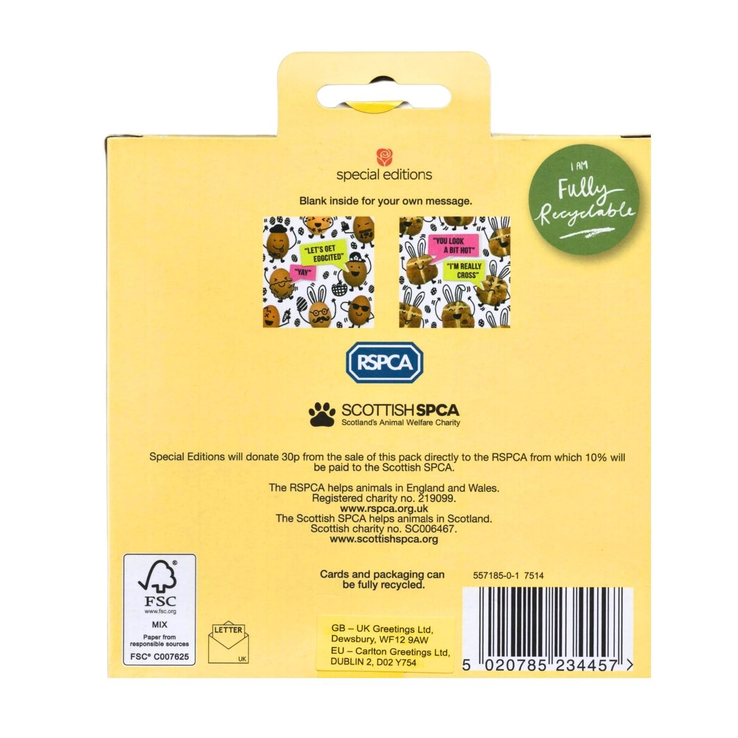 Pack Of 6 RSPCA Hot Cross & Egg-cited Easter Cards Charity Greeting Cards