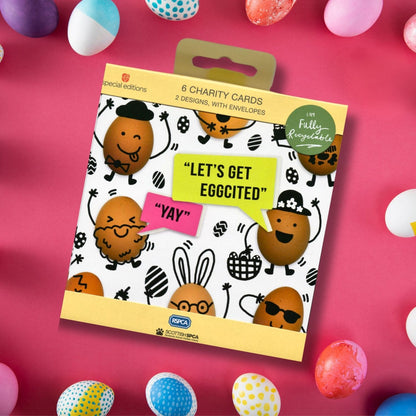 Pack Of 6 RSPCA Hot Cross & Egg-cited Easter Cards Charity Greeting Cards