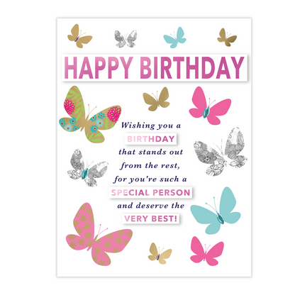 Large Embellished & Foiled A4 Butterflies Birthday Card
