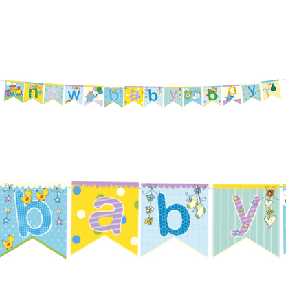 New Baby Boy Blue Flag Bunting Paper Board & Glitter On String