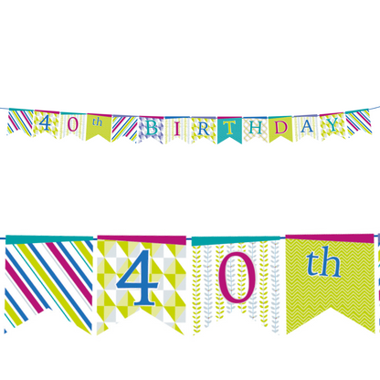 40th Birthday Flag Bunting Paper Board & Varnished On String