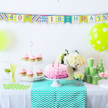 40th Birthday Flag Bunting Paper Board & Varnished On String