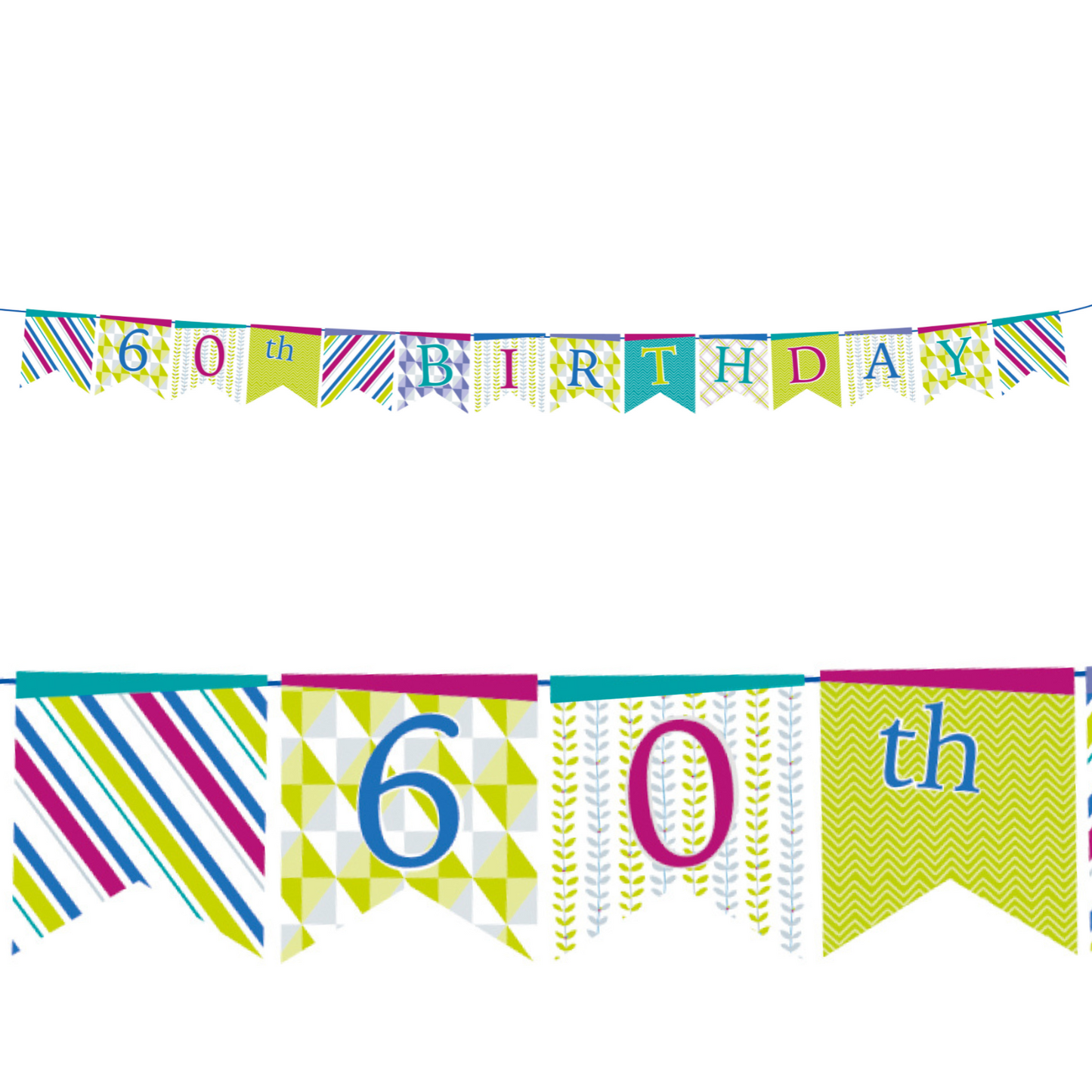 60th Birthday Flag Bunting Paper Board & Varnished On String