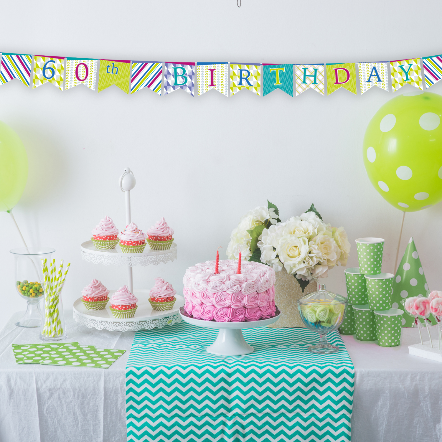 LINGTEER 60th Birthday Decorations Set - Swirl Streamers & 'Happy Birthday' Banner For Party