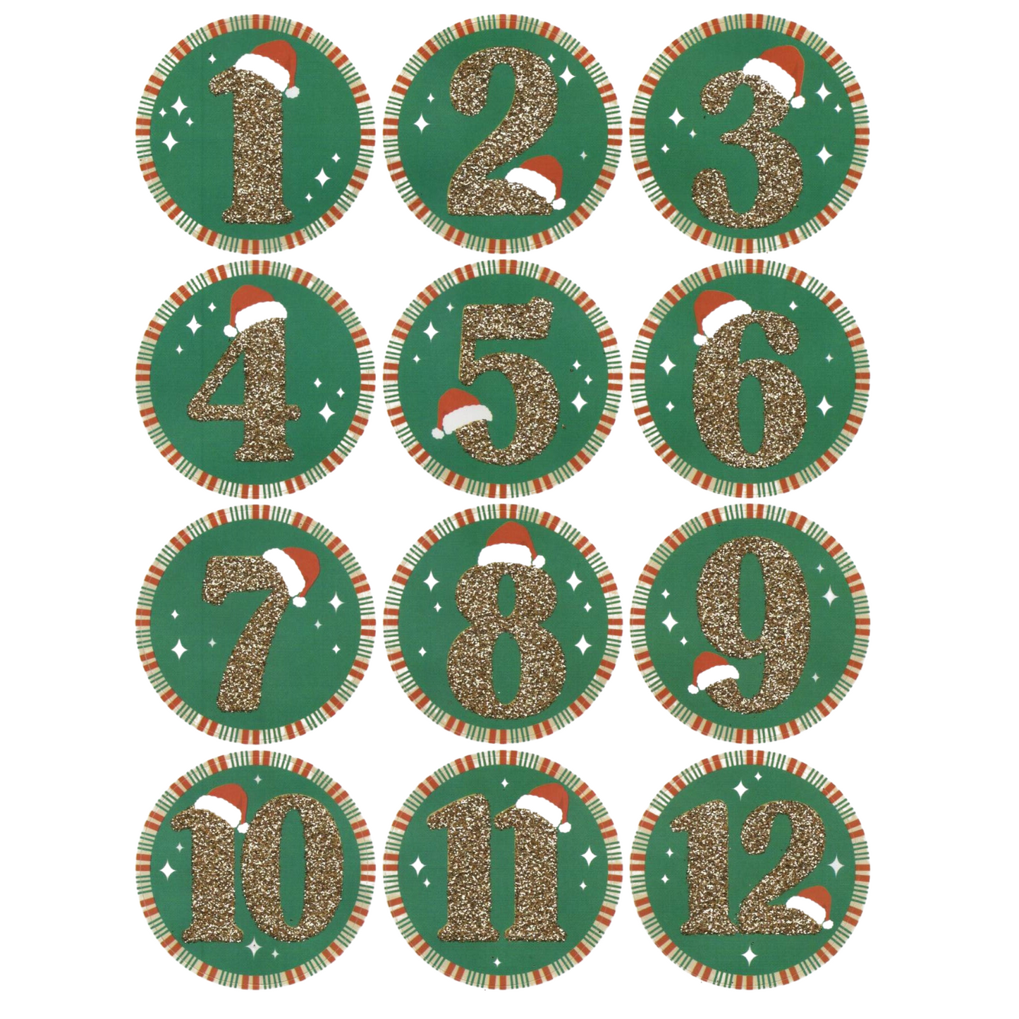 Advent Stickers 1-24 Gold Santa Numbers Christmas Advent Calendar Crafts