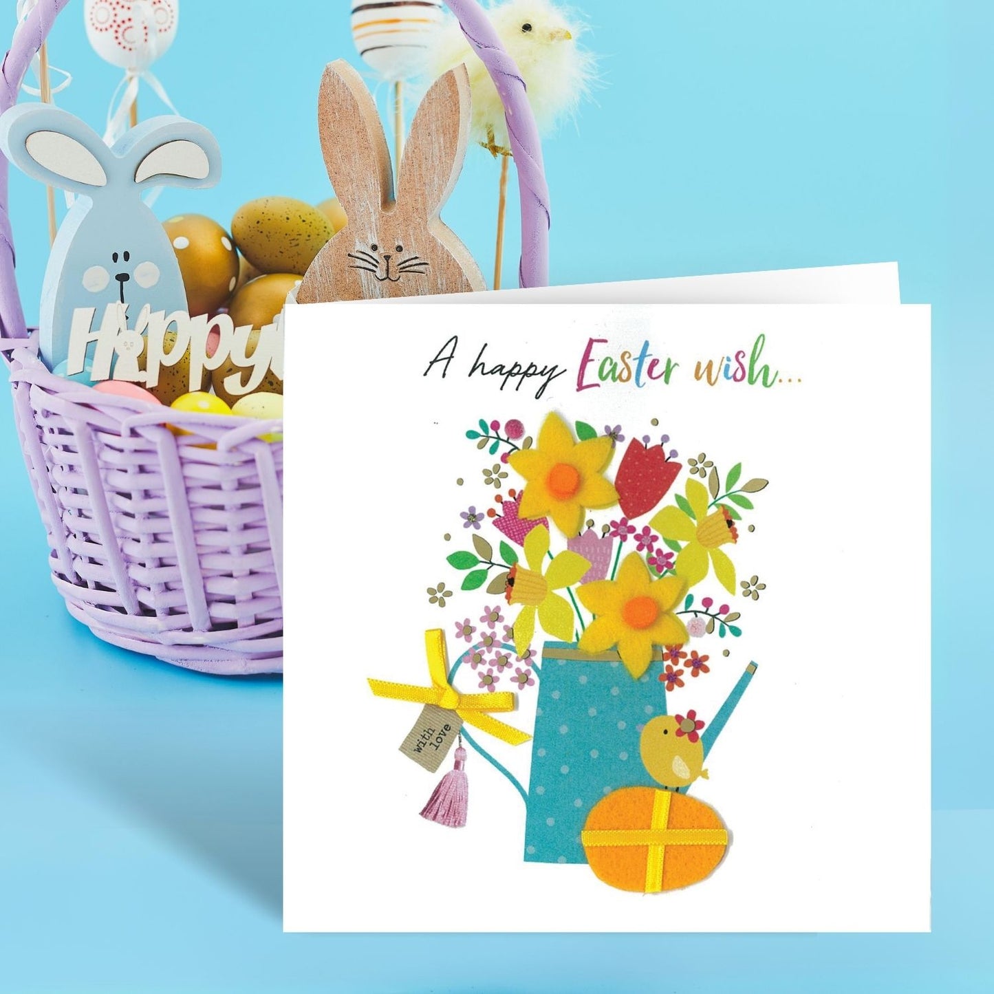 Felt Flowers Easter Wishes Floral Hand-Finished Greeting Card