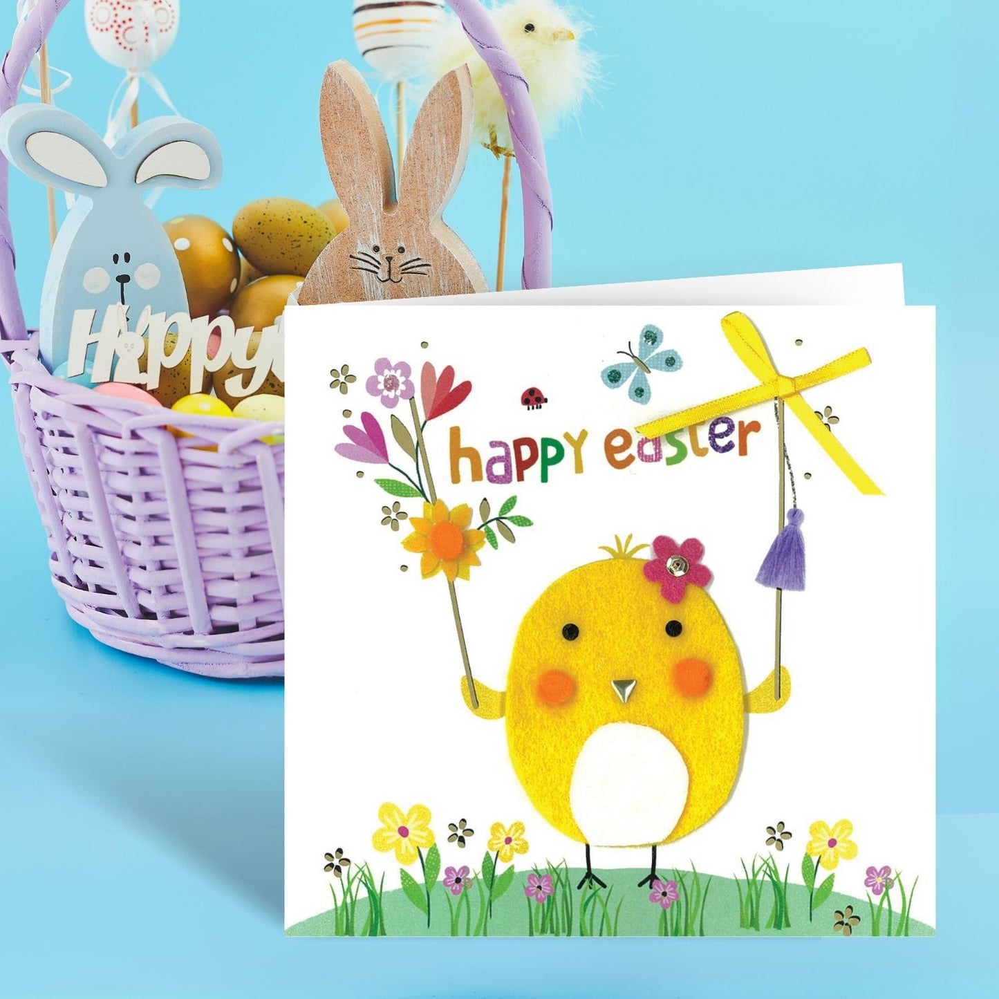 Felt Chick Happy Easter Wishes Hoppy Easter Fun Hand-Finished Greeting Card