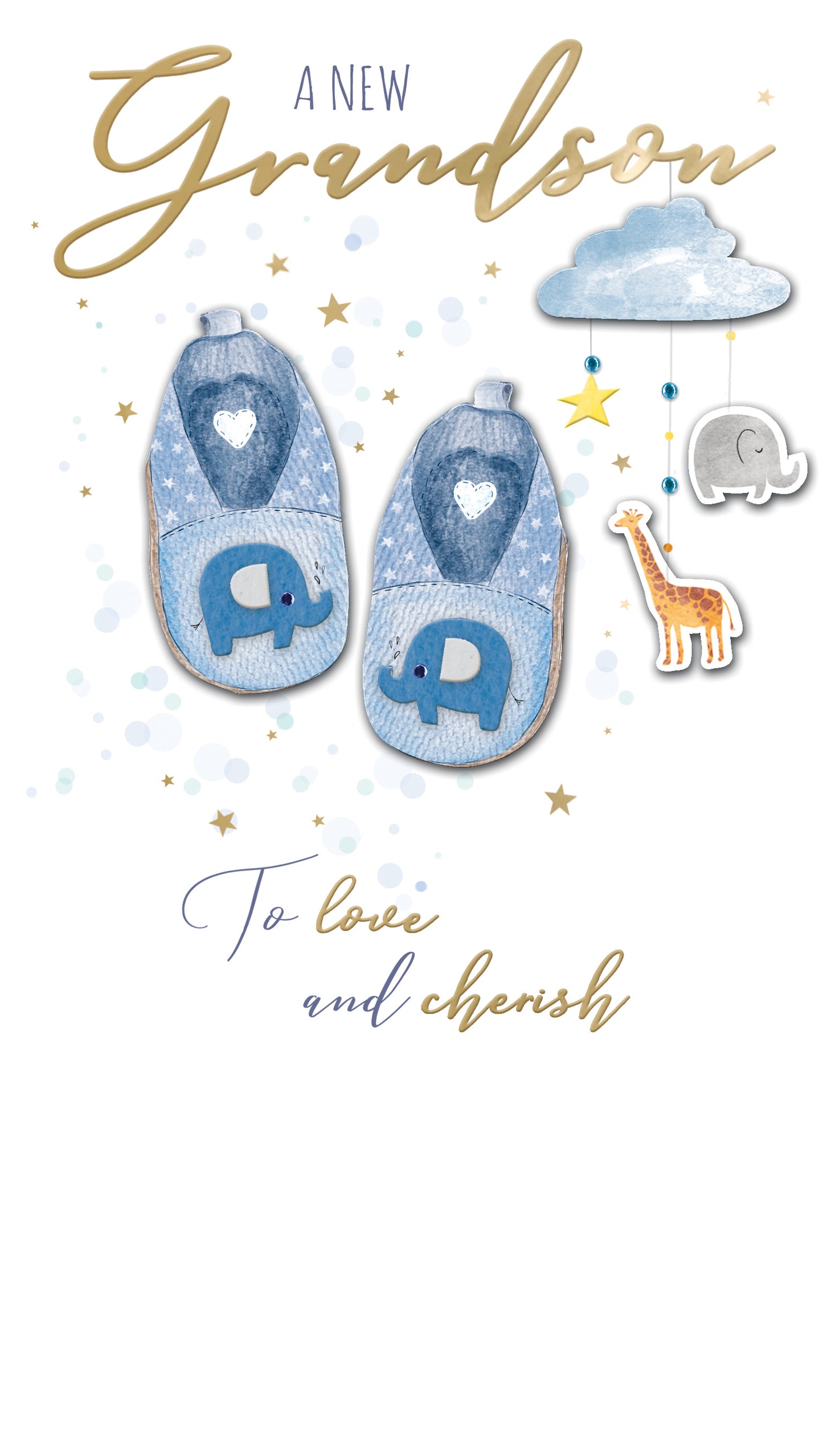 A New Grandson To Cherish New Baby Card Embellished Champagne Greeting Card