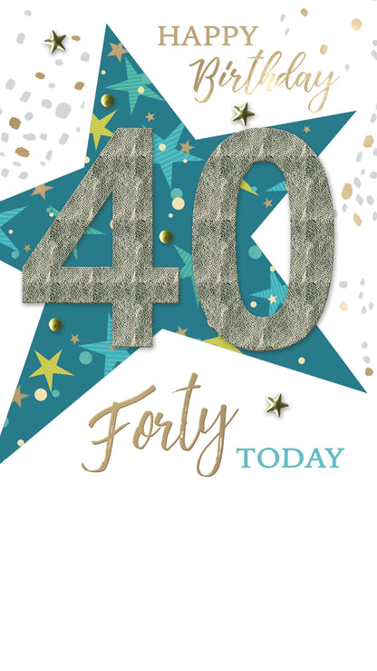 Male 40th Birthday Card Embellished Forty Today Star Champagne Greeting Card