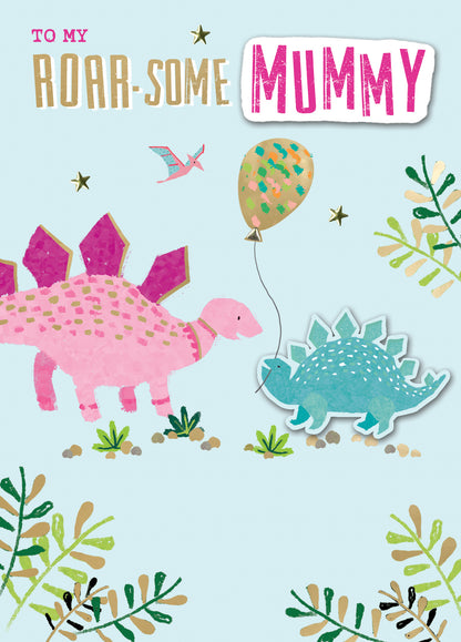Roar-Some Mummy Dinosaur Embellished Birthday Greeting Card