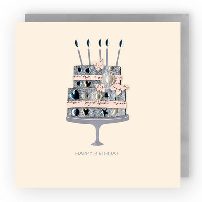 Jewelled Handmade Embellished Cake & Candles Birthday Card