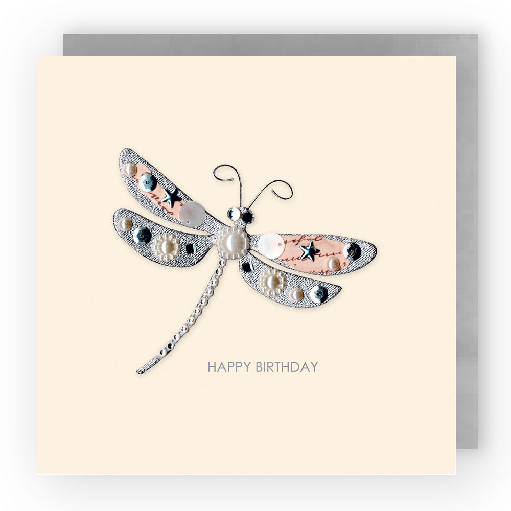 Jewelled Handmade Embellished Dragonfly Birthday Card