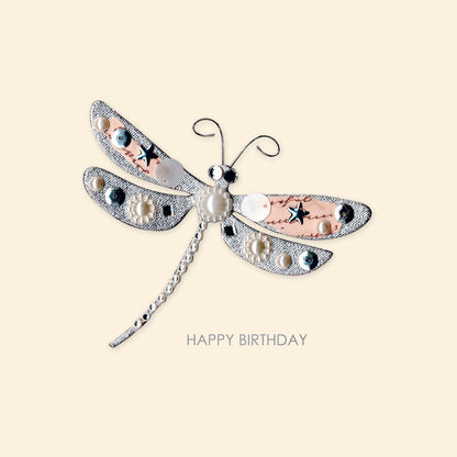 Jewelled Handmade Embellished Dragonfly Birthday Card
