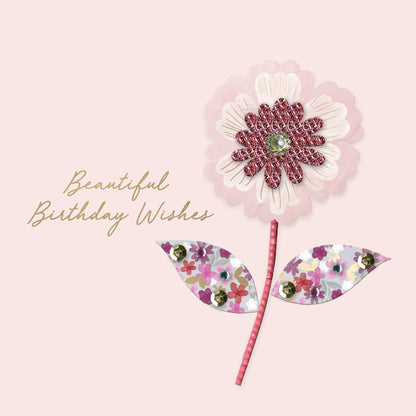 Jewelled Handmade Embellished Flower Birthday Card