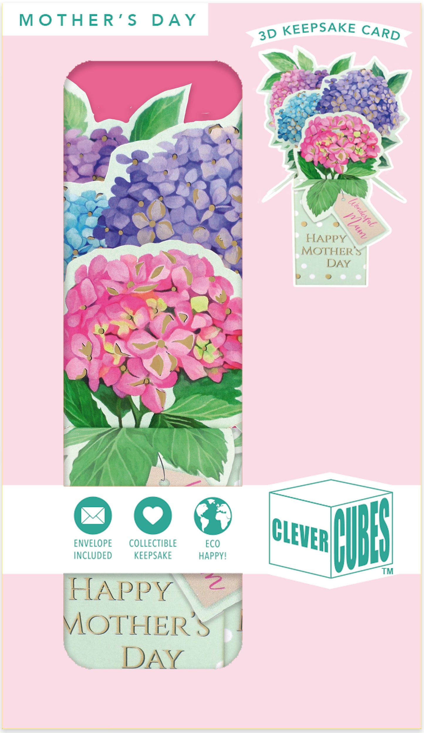 Wonderful Mum Hydrangeas So Pretty! Mother's Day Pop Up Clever Cube Card