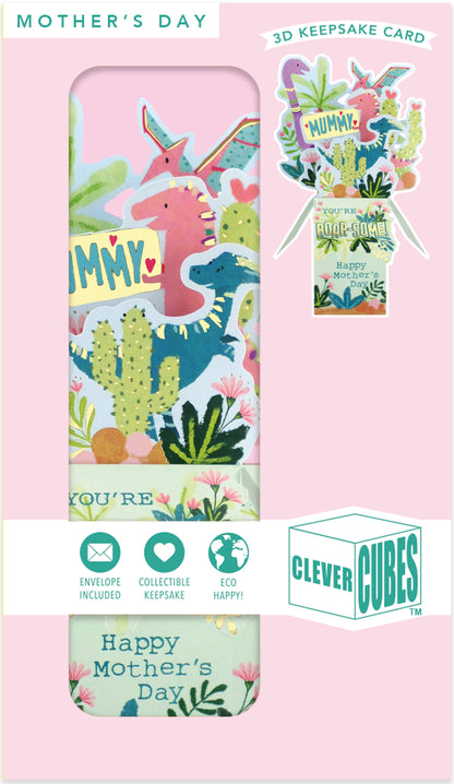 Mummy You're Roarsome Dino-Riffic Fun Mother's Day Pop Up Clever Cube Card
