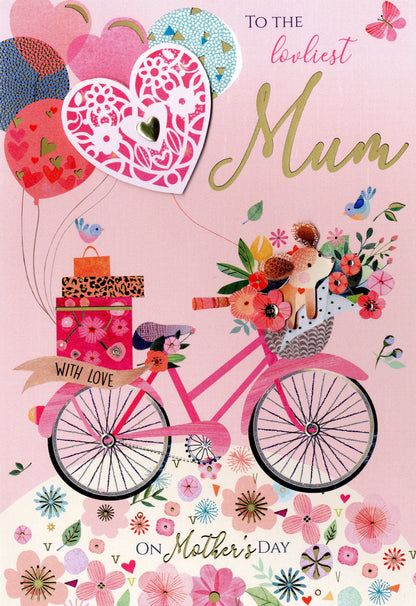 The Loveliest Mum Pawsome Pedaler Pup! Mother's Day Hand-Finished Greeting Card