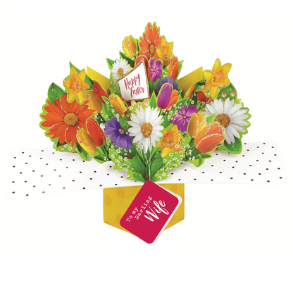 To My Darling Wife Happy Easter Pop Up Flowers Greeting Card