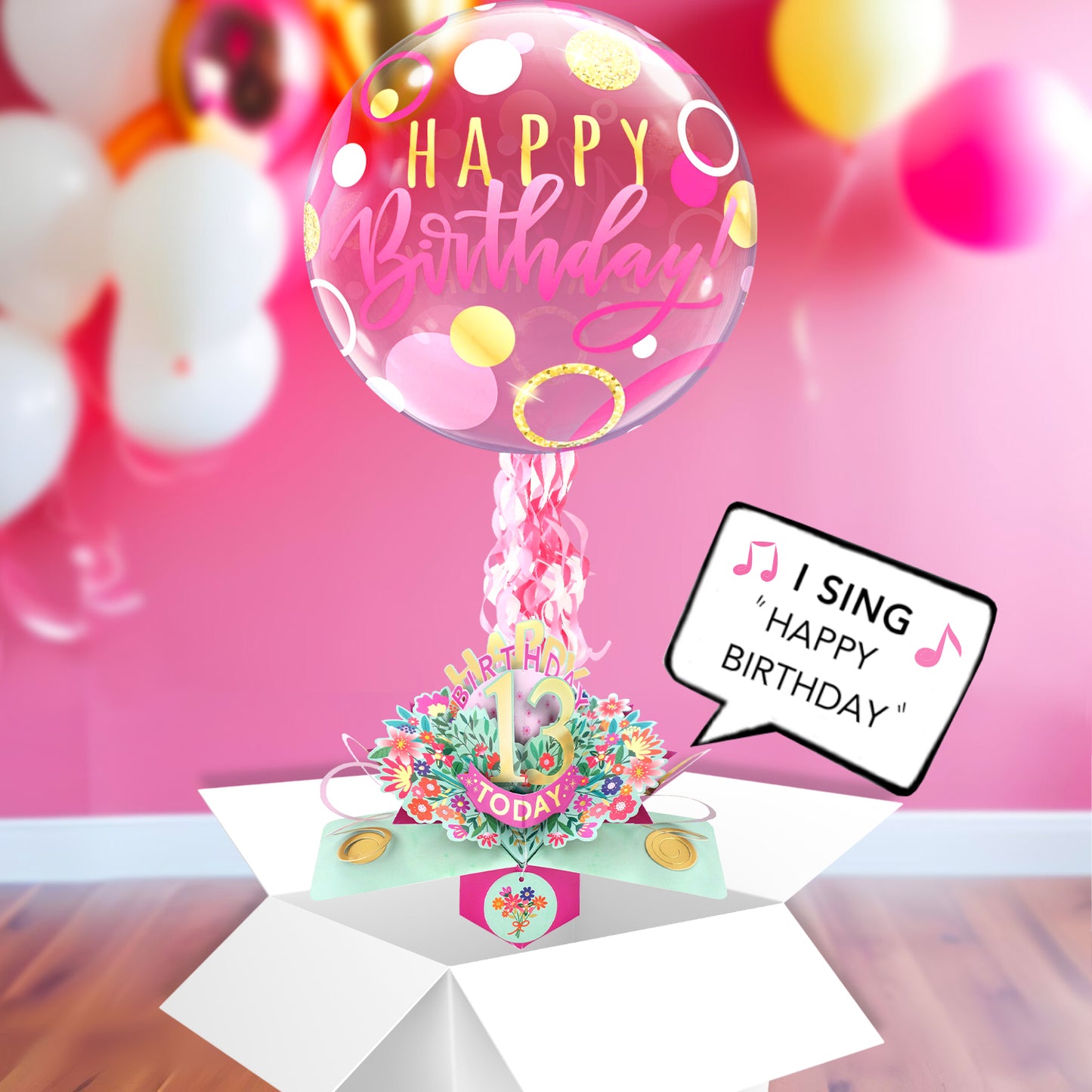 13th Birthday Pop Up Card & Musical Balloon Surprise Delivered In A Box For Her