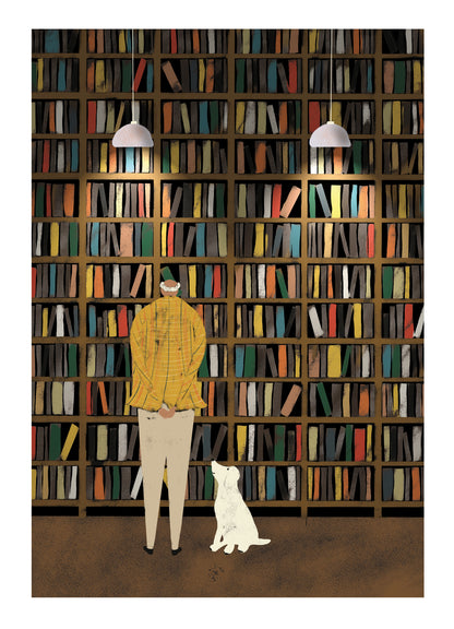 Embossed Man, Dog & Books Any Occasion Card