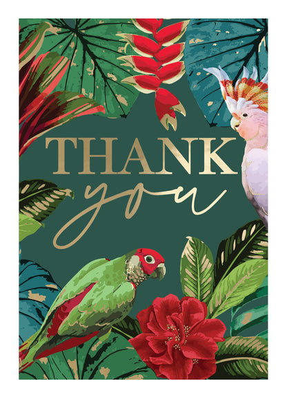 Embossed Tropical Parrots Thank You Card