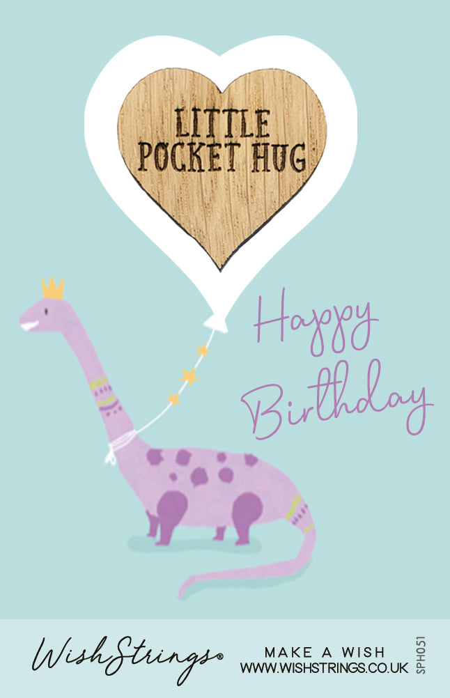 Happy Birthday Dinosaur Wooden Little Pocket Hug Wish Token