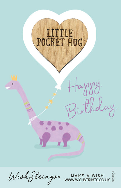 Happy Birthday Dinosaur Wooden Little Pocket Hug Wish Token
