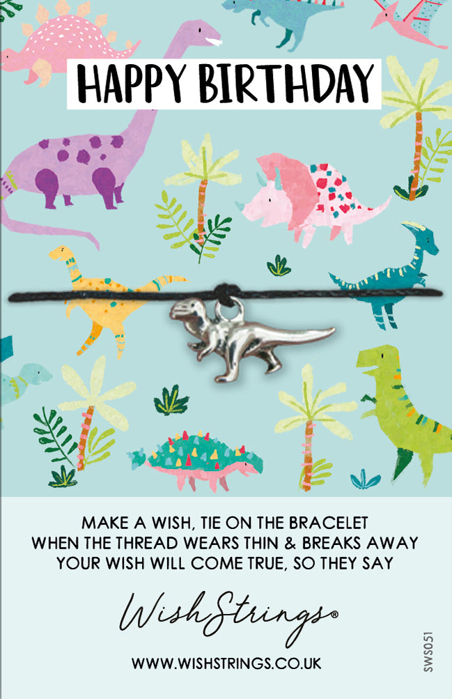 Happy Birthday Dinosaur Wish String Bracelet With Lucky Charm
