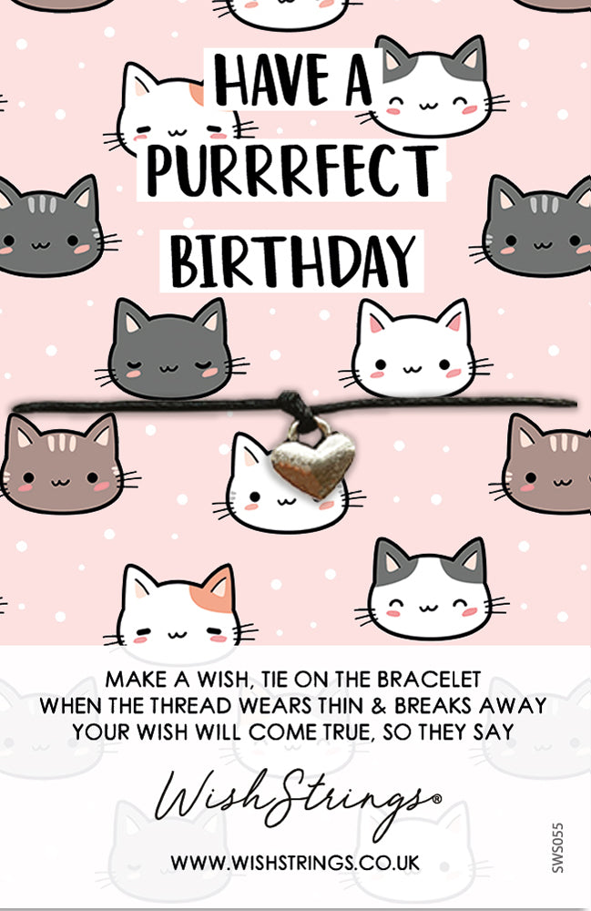 Have A Purrrfect Birthday Cats Wish String Bracelet With Lucky Charm