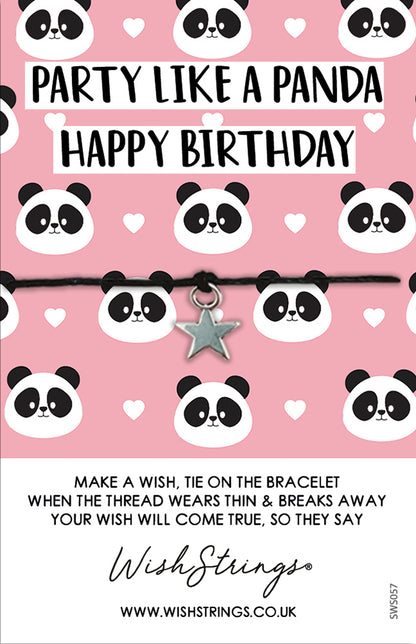 Party Like A Panda Happy Birthday Wish String Bracelet With Lucky Charm