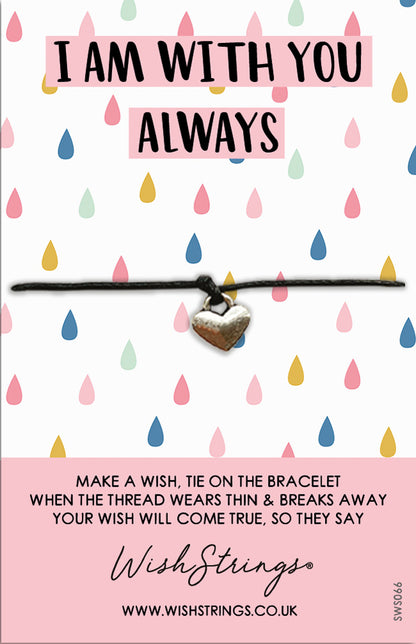 I Am With You Always Heart Raindrops Wish String Bracelet With Lucky Charm