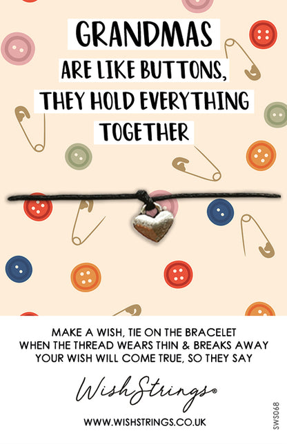 Grandmas Are Like Buttons Wish String Bracelet With Lucky Charm